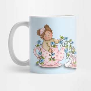 Girl And Cat Inside Tea Cup Mug